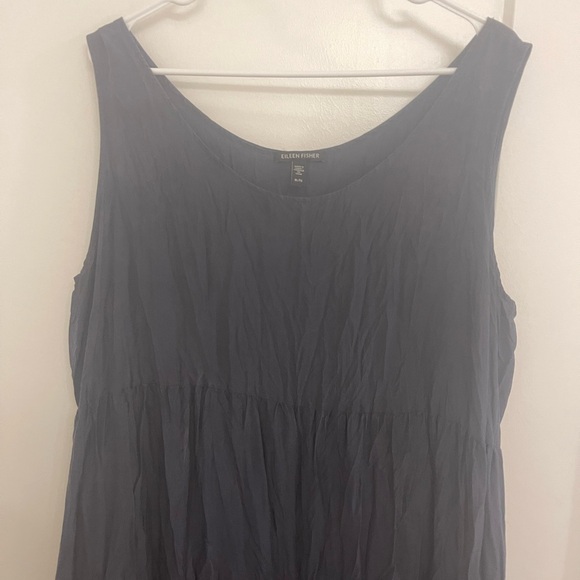 Eileen Fisher Old Money Silk Pleated Layered Charcoal Sleeveless Maxi Dress - Picture 4 of 9